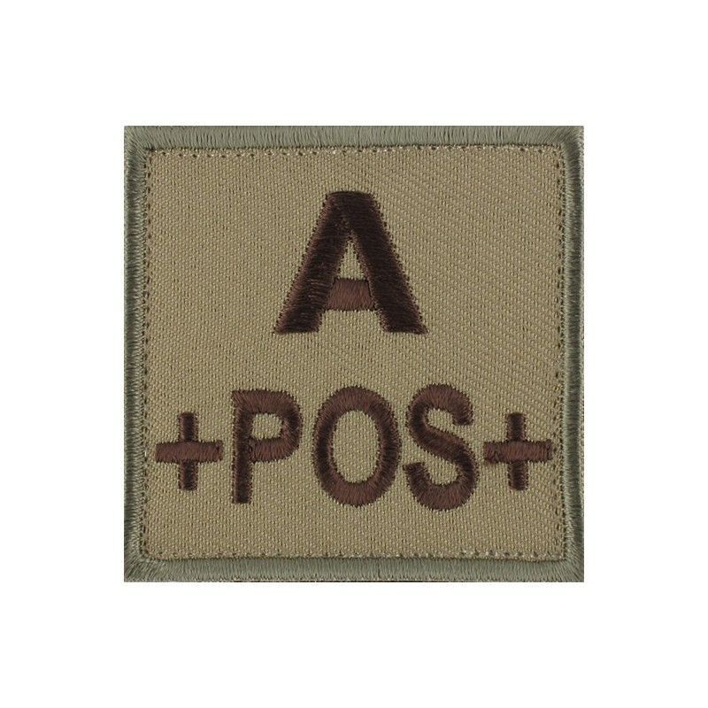 grade / écusson brodé groupe sanguin A+POS+ marron sur beige