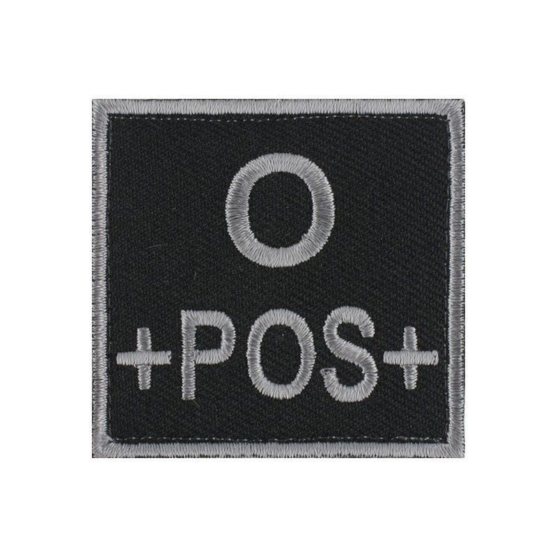 grade / écusson brodé groupe sanguin O+POS+ gris sur noir