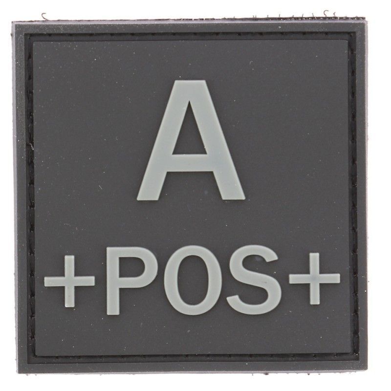 grade / écusson PVC groupe sanguin A+POS+ gris sur noir