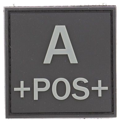 grade / écusson PVC groupe sanguin A+POS+ gris sur noir