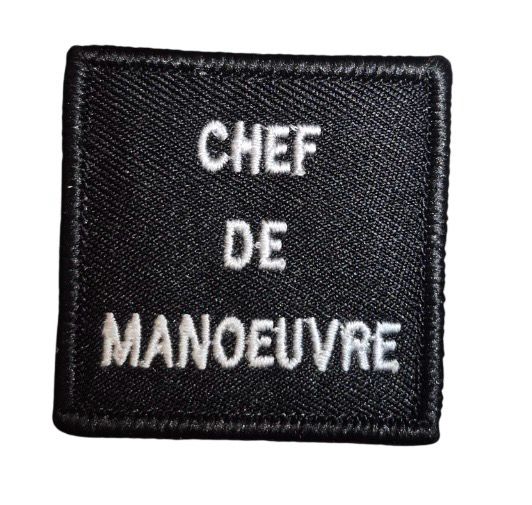 Grade / galon CHEF DE MANŒUVRE SSLIA / Pompiers d’aéroport - broderie blanc sur tissu noir avec support auto-agrippant BG-SAFETY