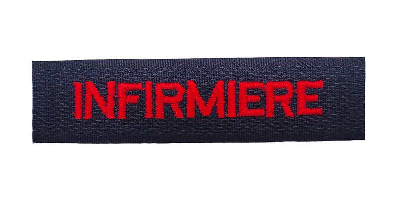 Bande patronymique INFIMIERE rouge velcro bleu marine sapeurs-pompiers BG-SAFETY