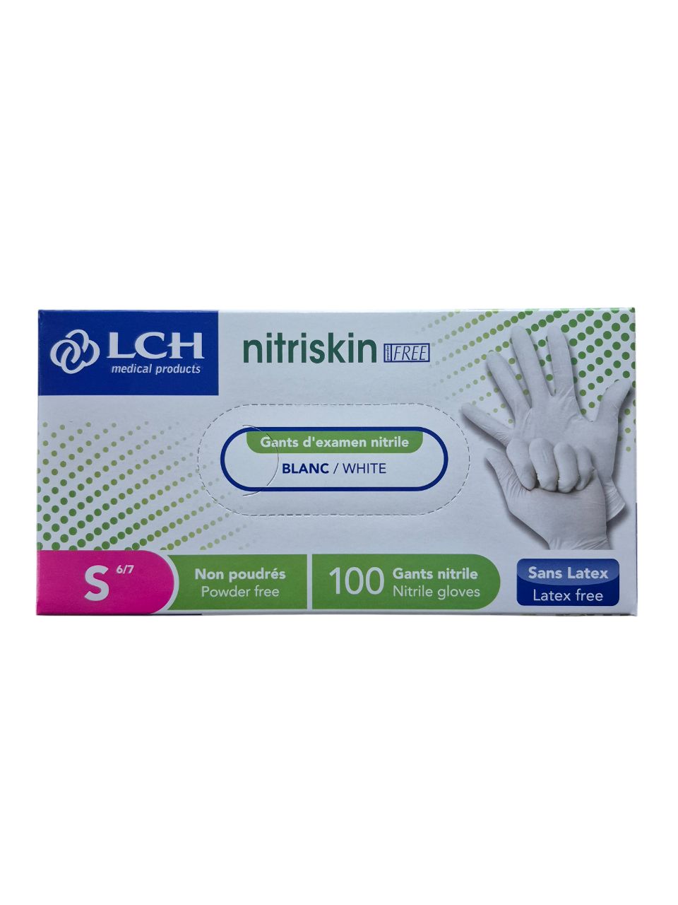 Boîte de 100 gants nitrile Nitriskin Evolution 3,5g blanc non poudré LCH