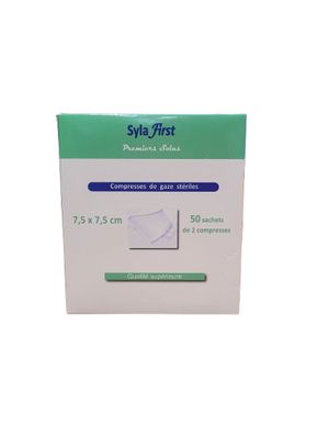 Boite de 50 sachets de 2 compresses gaze stériles 7,5x7,5cm SYLAMED