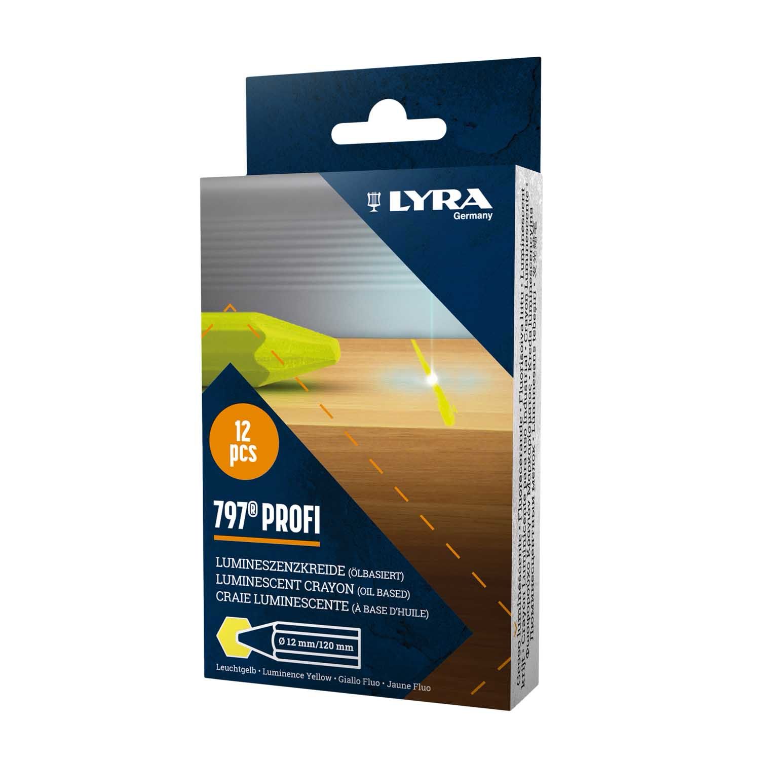 Craie de marquage à l’huile luminescente jaune 797® PROFI - Boite de 12 LYRA Craie de marquage à l’huile luminescente jaune 797® PROFI - Boite de 12 LYRA