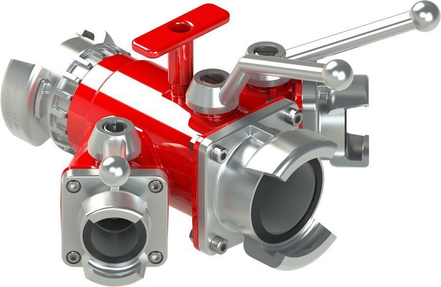 Division vanne quart de tour Tripok 2016 - entrée 1x DSP 65 à verrou - sortie 1x DSP 65 + 2x DSP 40 sans verrou - aluminium POK Division vanne quart de tour Tripok 2016 - entrée 1x DSP 65 à verrou - sortie 1x DSP 65 + 2x DSP 40 sans verrou - aluminium POK