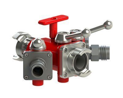 Division vanne quart de tour Tripok - entrée 1x DSP 40 à verrou - sortie 1x DSP 40 sans verrou 2x GFR mâles 20 alu POK