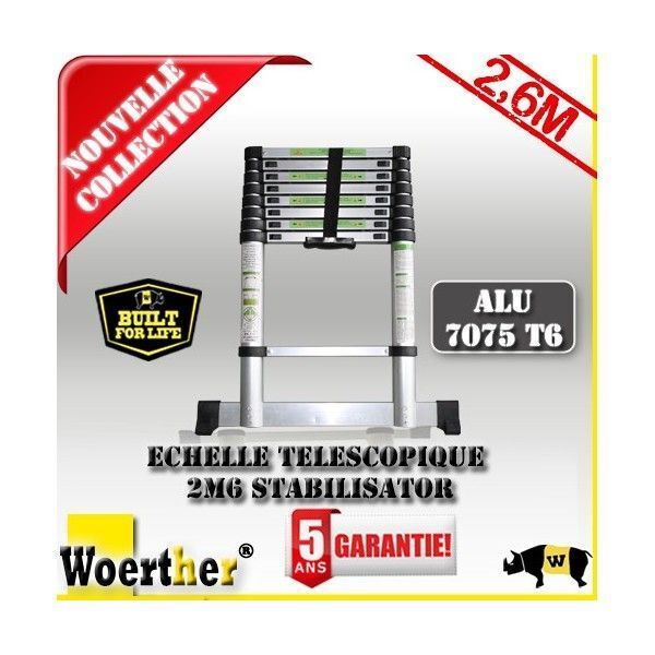 Echelle télescopique 2m60 avec barre stabilisatrice classic WOERTHER