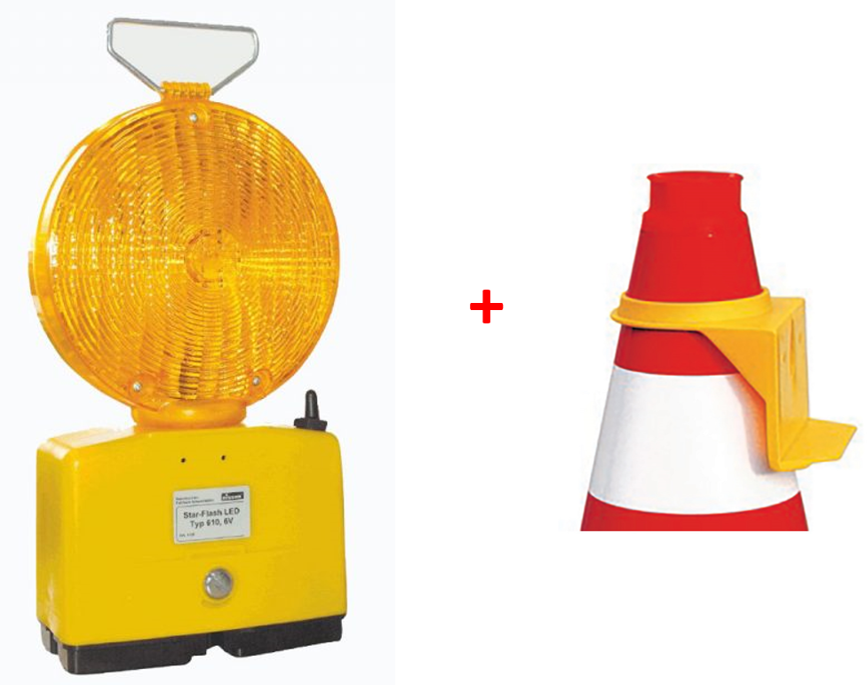 Feu clignotant LED jaune double face STAR FLASH 610 avec fixation pour cône de lubeck NISSEN
