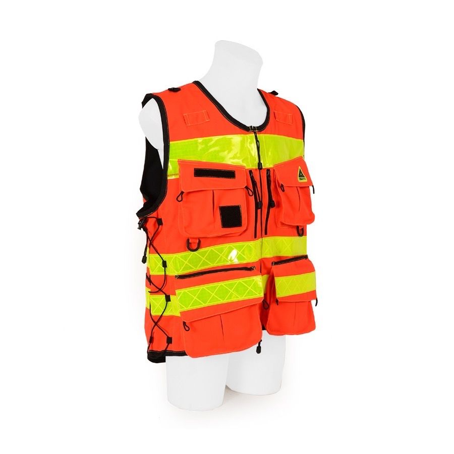 Gilet d'identification et d'intervention multipoches haute visibilité STAFF PREMIUM Rouge DIMATEX