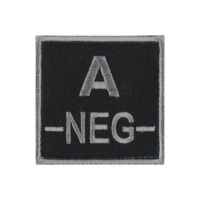 grade / écusson brodé groupe sanguin A-NEG- gris sur noir