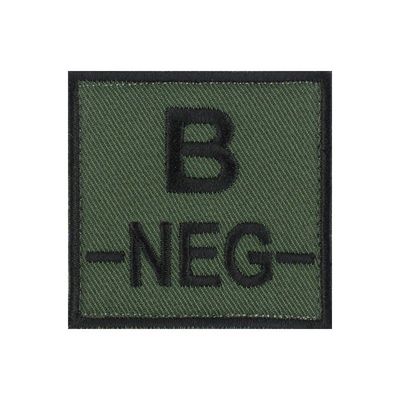 grade / écusson brodé groupe sanguin B-NEG- noir sur vert armée
