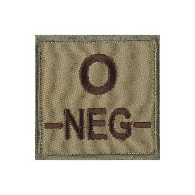 grade / écusson brodé groupe sanguin O-NEG- marron sur beige