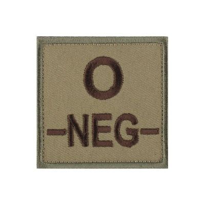 grade / écusson brodé groupe sanguin O-NEG- marron sur beige
