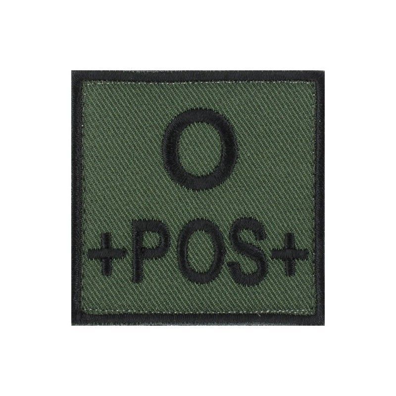 grade / écusson brodé groupe sanguin O+POS+ noir sur vert armée