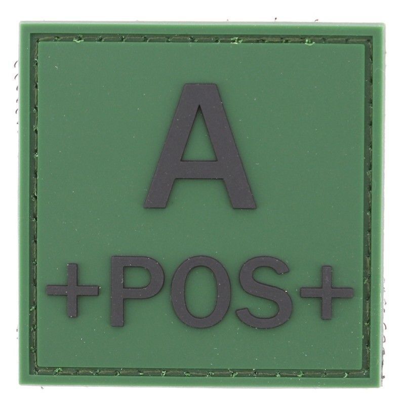 grade / écusson PVC groupe sanguin A+POS+ noir sur vert