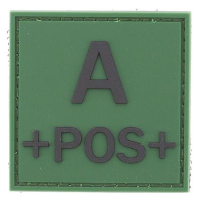 grade / écusson PVC groupe sanguin A+POS+ noir sur vert