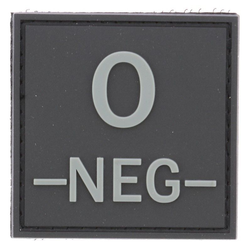 grade / écusson PVC groupe sanguin O-NEG- gris sur noir
