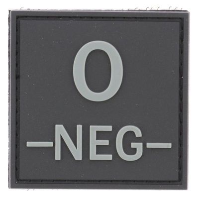 grade / écusson PVC groupe sanguin O-NEG- gris sur noir