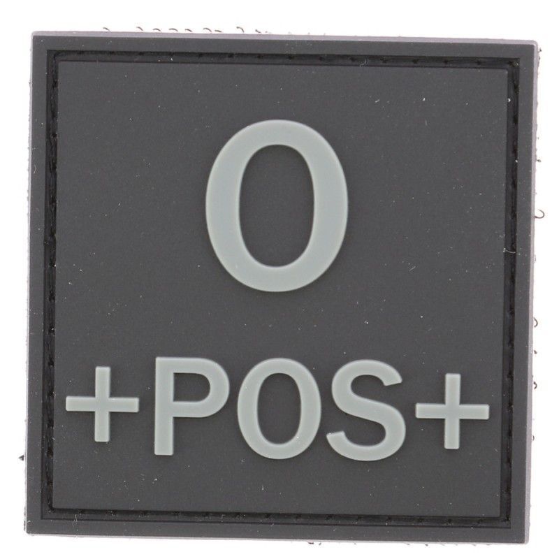 grade / écusson PVC groupe sanguin O+POS+ gris sur noir
