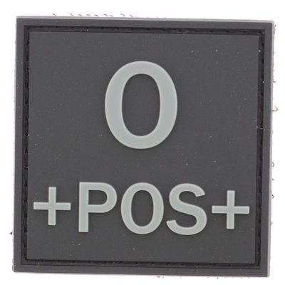 grade / écusson PVC groupe sanguin O+POS+ gris sur noir