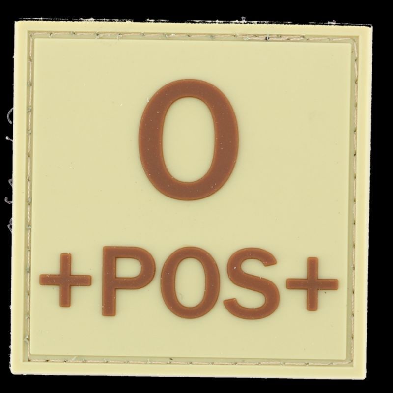 grade / écusson PVC groupe sanguin O+POS+ marron sur beige