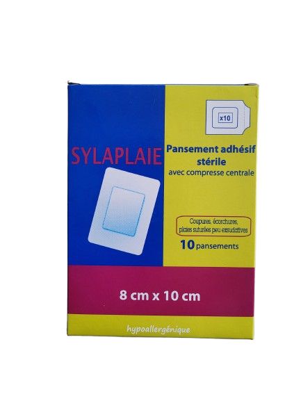 Boite 10 pansements adhésif stériles avec compresse centrale 8x10cm SYLAPLAIE SYLAMED