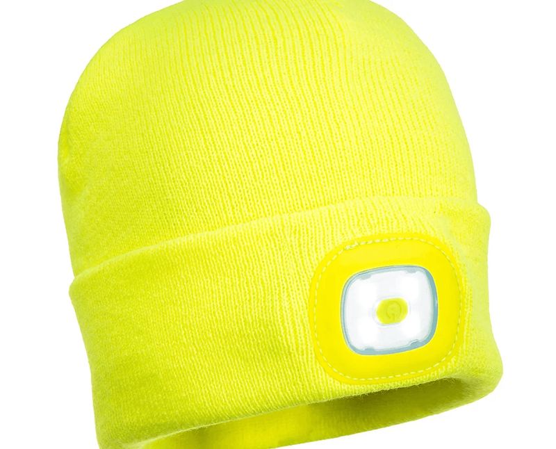 Bonnet Beanie lampe LED rechargeable USB jaune fluo PORTWEST
