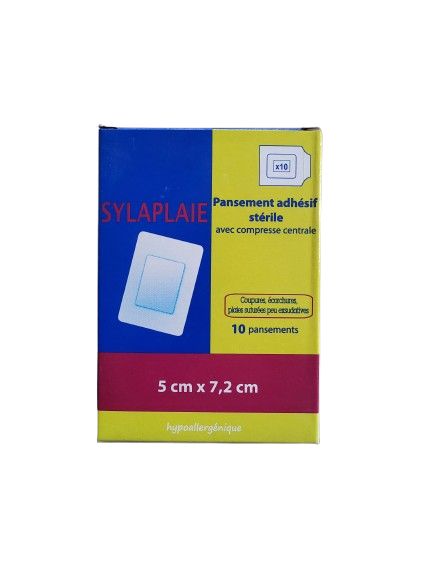 Boite 10 pansements adhésif stériles avec compresse centrale 5x7,2cm SYLAPLAIE SYLAMED