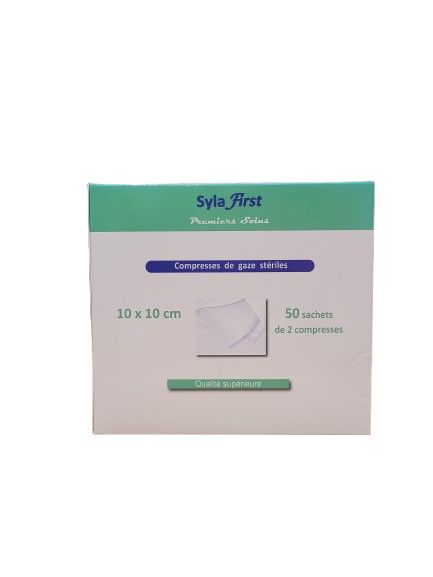Boite de 50 sachets de 2 compresses gaze stériles 10x10cm SYLAMED Boite de 50 sachets de 2 compresses gaze stériles 10x10cm SYLAMED