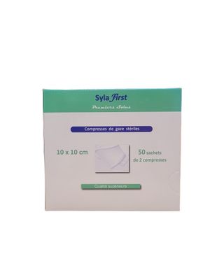 Boite de 50 sachets de 2 compresses gaze stériles 10x10cm SYLAMED