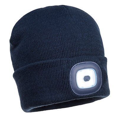 Bonnet Beanie lampe LED rechargeable USB bleu marine PORTWEST
