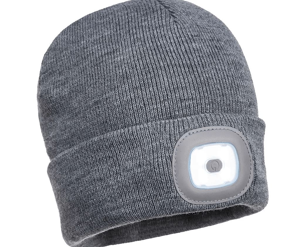 Bonnet Beanie lampe LED rechargeable USB gris PORTWEST