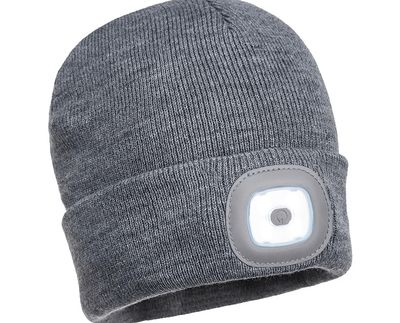 Bonnet Beanie lampe LED rechargeable USB gris PORTWEST