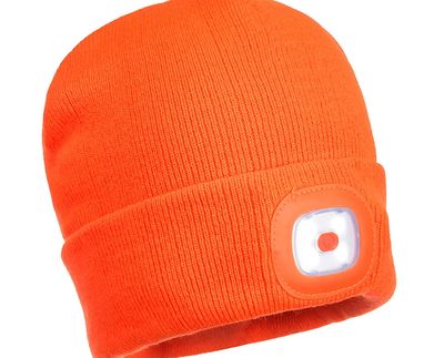 Bonnet Beanie lampe LED rechargeable USB orange PORTWEST
