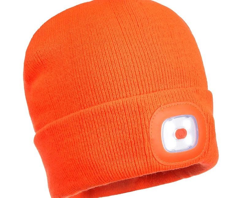 Bonnet Beanie lampe LED rechargeable USB orange PORTWEST