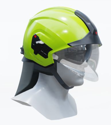 Casque sapeurs-pompiers Heros Titan jaune fluorescent phosphorescent - écran facial transparent - écran oculaire teinté - bavolet textile -  adaptateur brides ARI - housse individuelle ROSENBAUER