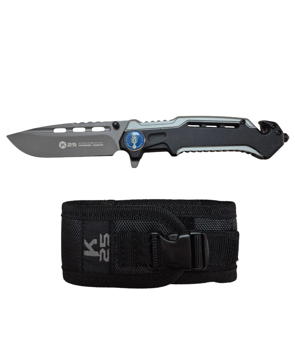 Couteau pliant tactique K25 gris/noir grenade gendarmerie nationale avec étui ALBAINOX