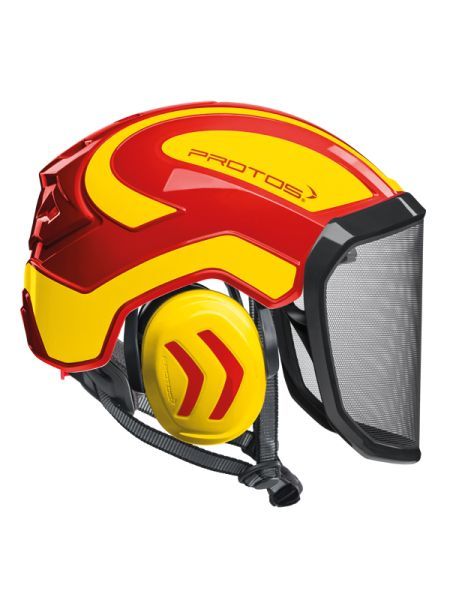 Casque de protection Integral Arborist rouge / jaune fluo PROTOS