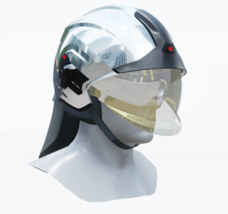 Casque sapeurs-pompiers Heros Titan métallisé - écran facial doré - écran oculaire clair - bavolet textile -  adaptateur brides ARI - housse individuelle ROSENBAUER