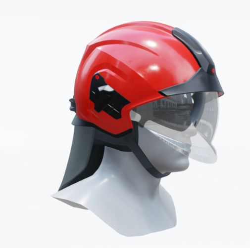 Casque sapeurs-pompiers Heros Titan rouge - écran facial transparent - écran oculaire teinté - bavolet textile -  adaptateur brides ARI - housse individuelle ROSENBAUER