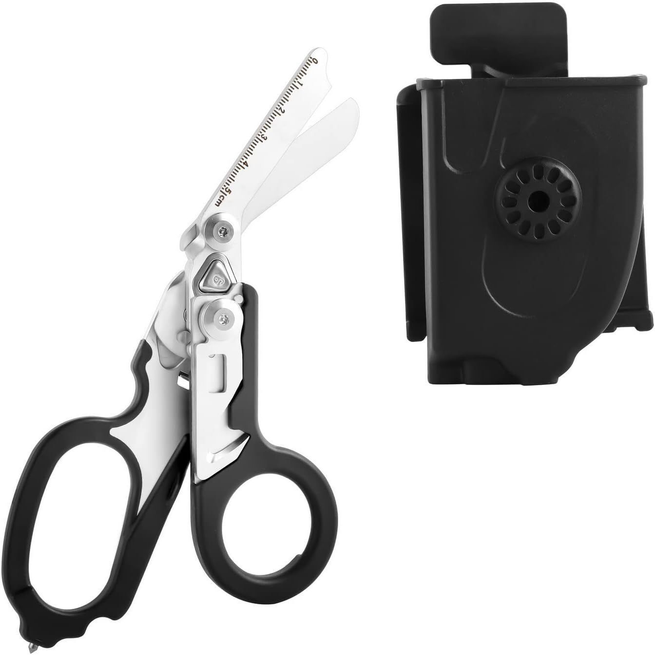 Ciseaux de secours et d'urgence multifonctions 6 en 1 - Pince multi-outils pliable - Avec étui utilitaire ceinture