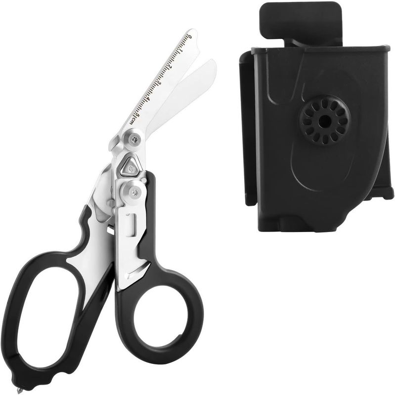 Ciseaux de secours et d'urgence multifonctions 6 en 1 - Pince multi-outils pliable - Avec étui utilitaire ceinture