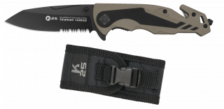 Couteau pliant K25 G10 coyote/noir.L 8.8 lame semi cranté avec étui ALBAINOX