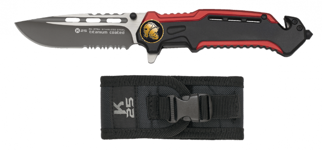 Couteau pliant K25 casque pompier rouge/noir. Housse ALBAINOX