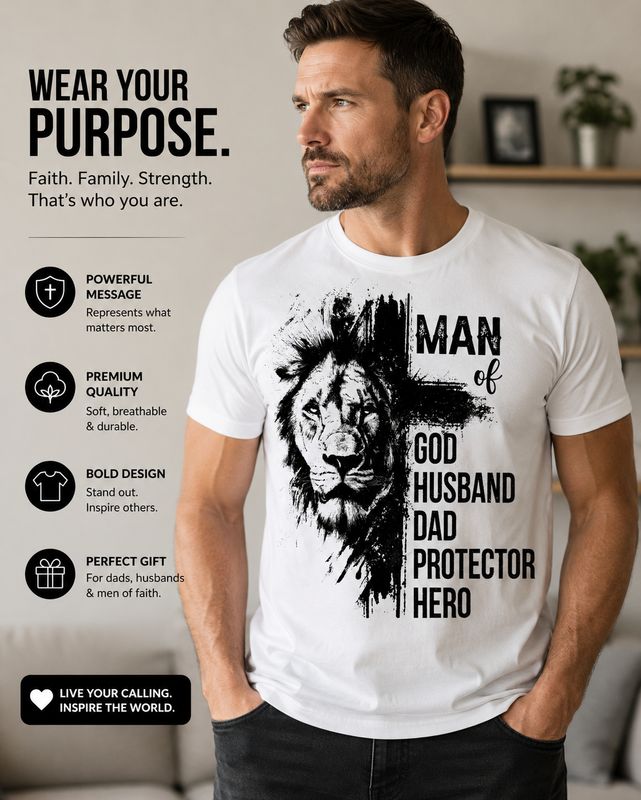 T-Shirt - Man of God — Husband, Dad, Protector, Hero T-Shirt
