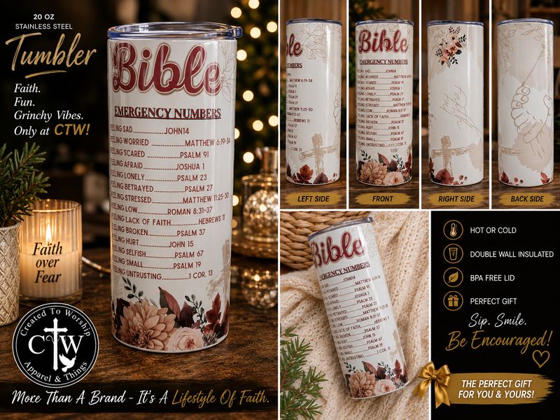 Tumbler - Bible Emergency Numbers — 20 oz Stainless Steel Tumbler