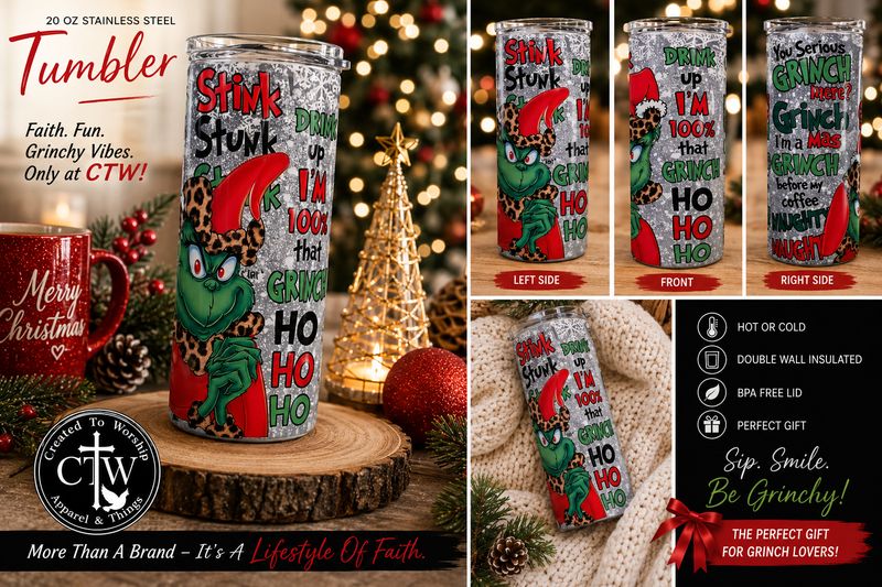 Tumbler - 🎄 Christmas Mischief “100% Grinch” 20 oz Tumbler