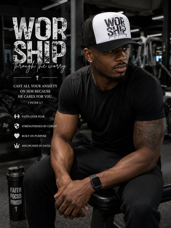 Trucker Hat - “Worship Through the Worry” Faith Trucker Hat