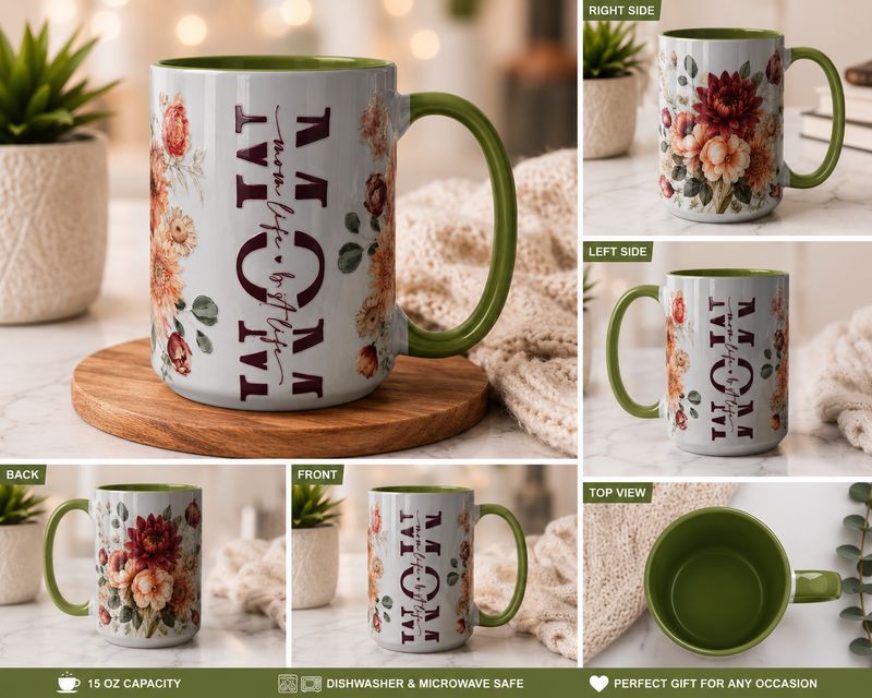 Cup - Mom Life Is the Best Life — 15 oz Floral Mug